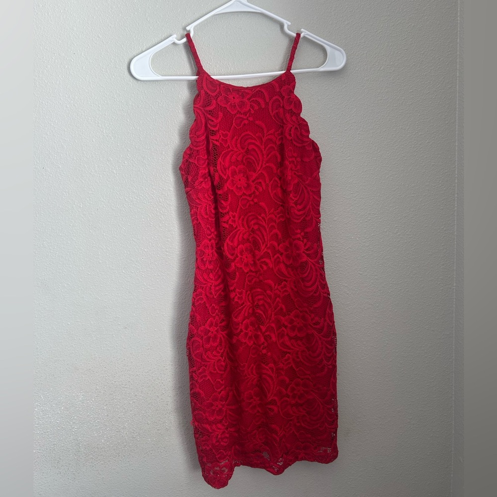 Red lace mini dress